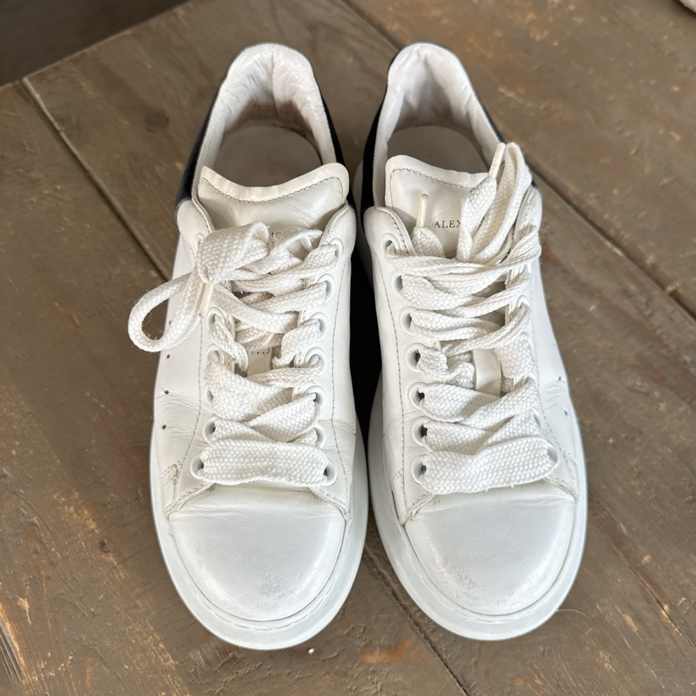 Alexander McQueen White Leather Sneakers with Black Heel